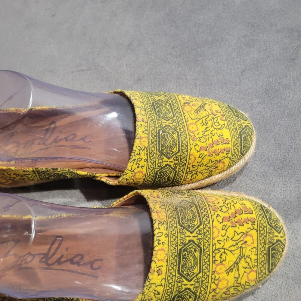 Zodiac‎ Womens Yellow Paisley Floral Canvas Espadrille Flats Shoes Size 7.5